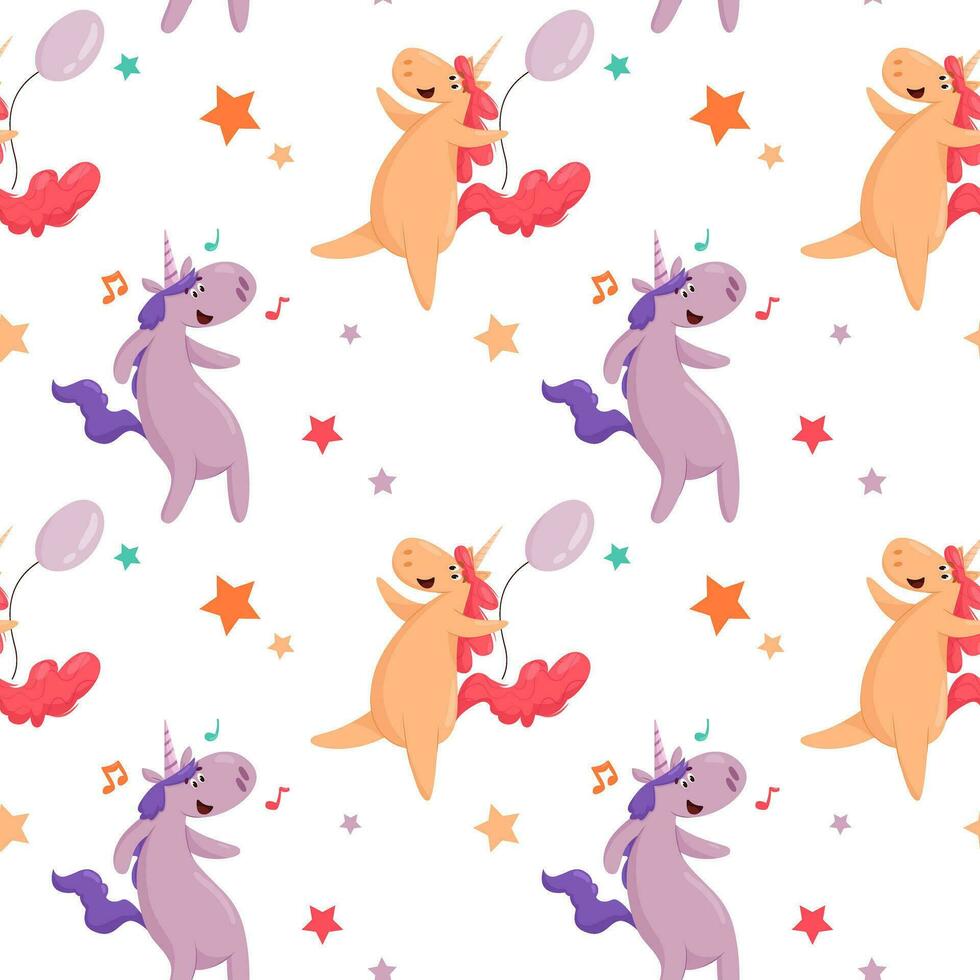 Vector pattern with unicorns and stars