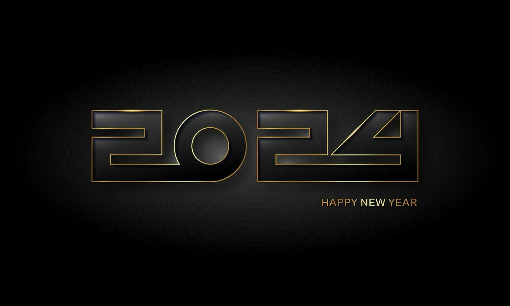 New year 2024 gold numbers. Decorative greeting card 2024 happy new year. Luxury Creative Christmas banner, vector illustration isolated on black background