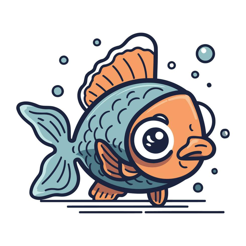 Cute cartoon fish. Vector illustration of a funny fish character.
