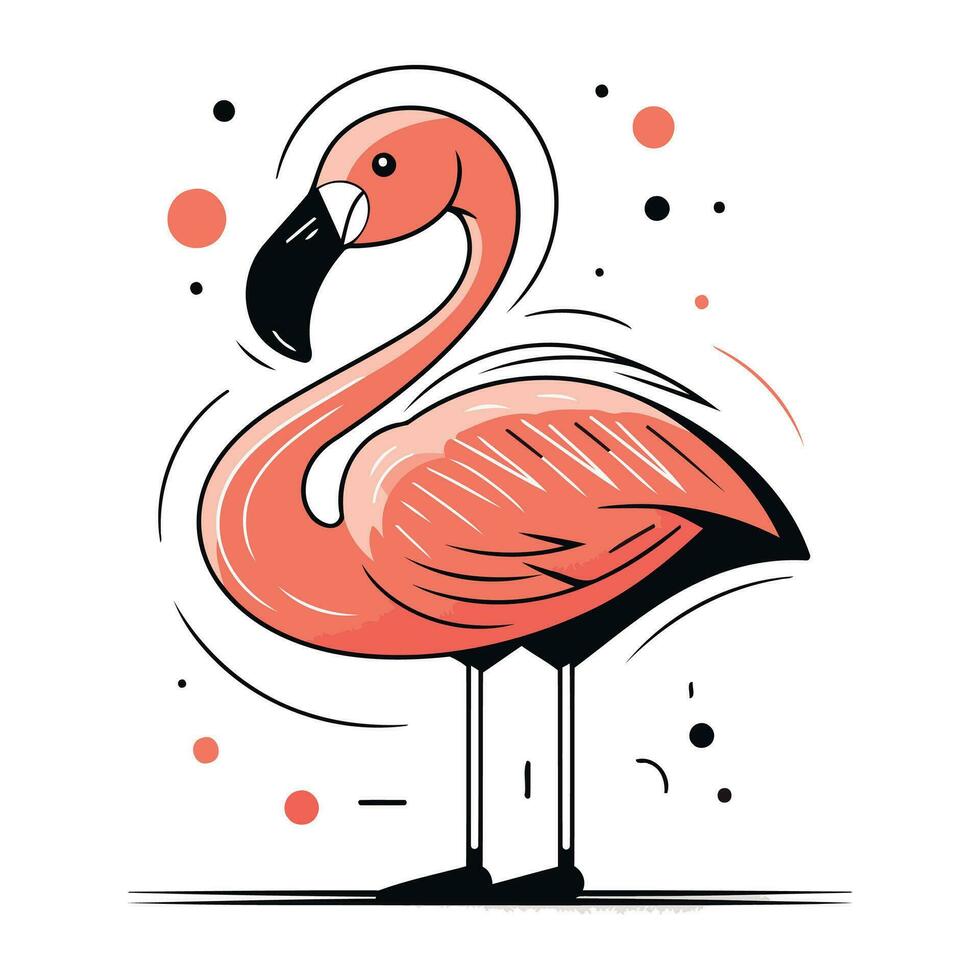 Flamingo. Hand drawn vector illustration. Isolated on white background.