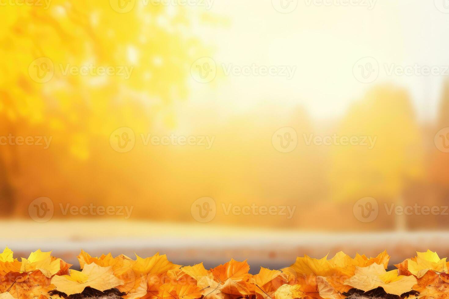 AI generated. Tree golden orange maple leaves with blurred background of autumn park. photo