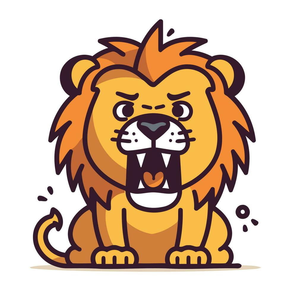 Lion cartoon character. Vector illustration of a cute wild animal.