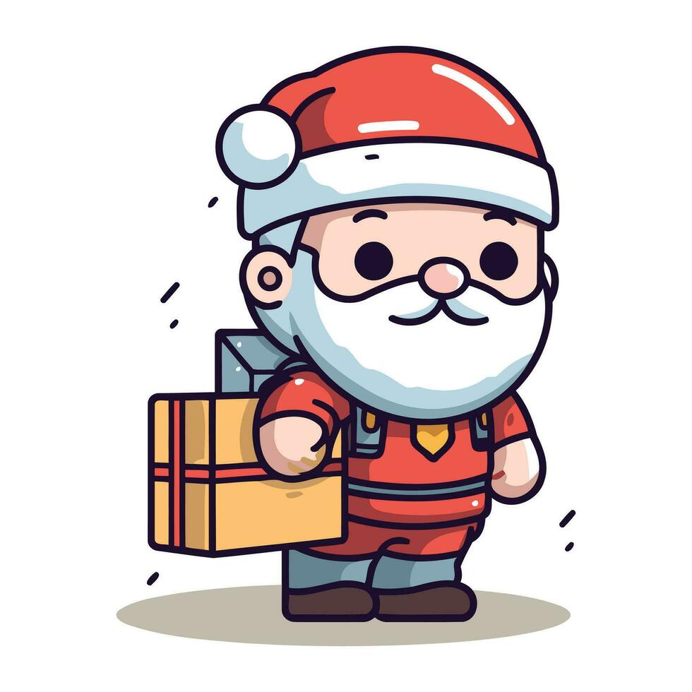 Papa Noel claus con regalo dibujos animados vector ilustración. Papa Noel claus con presente.