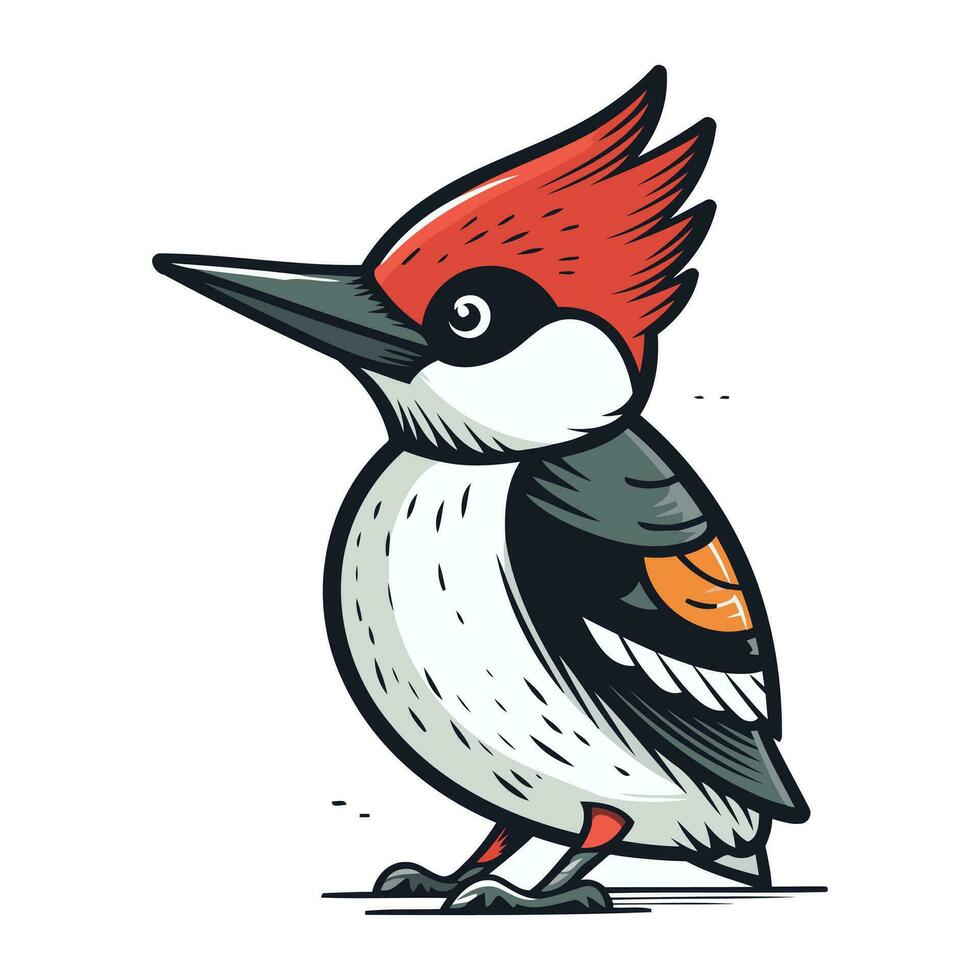 Woodpecker cartoon vector illustration. Hand drawn bird isolated on white background.