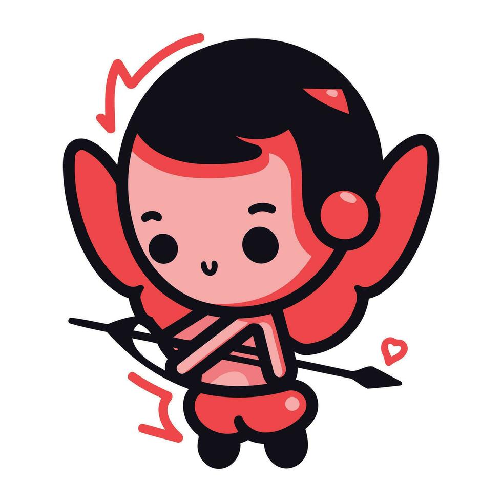 Cute cupid with bow and arrow. Vector illustration in cartoon style.