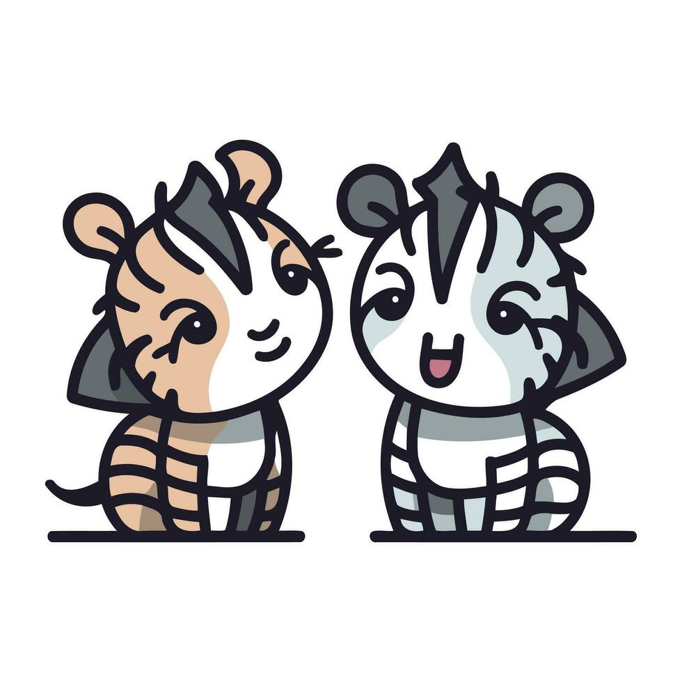 cute tiger and zebra cartoon vector illustration graphic design doodle