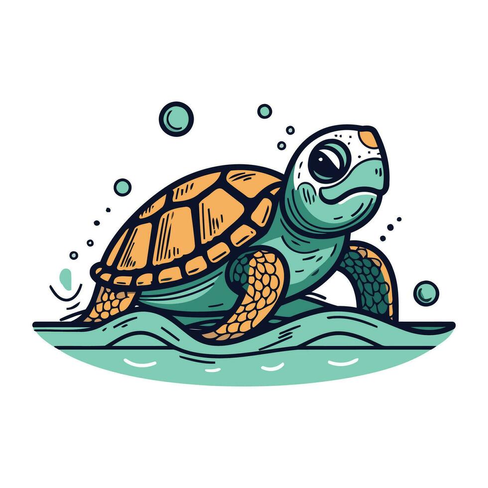 mar Tortuga nadando en agua. vector ilustración en garabatear estilo.