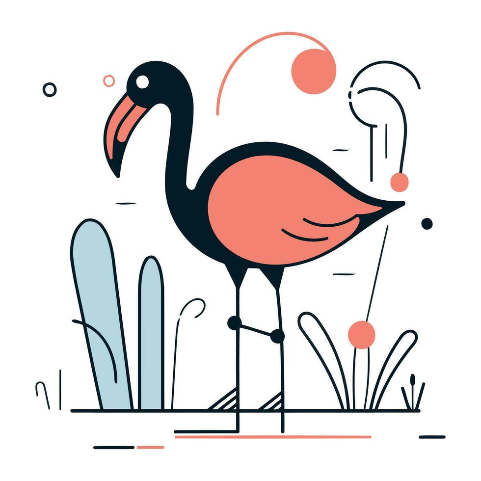 Flamingo. Vector illustration in flat linear style on white background.