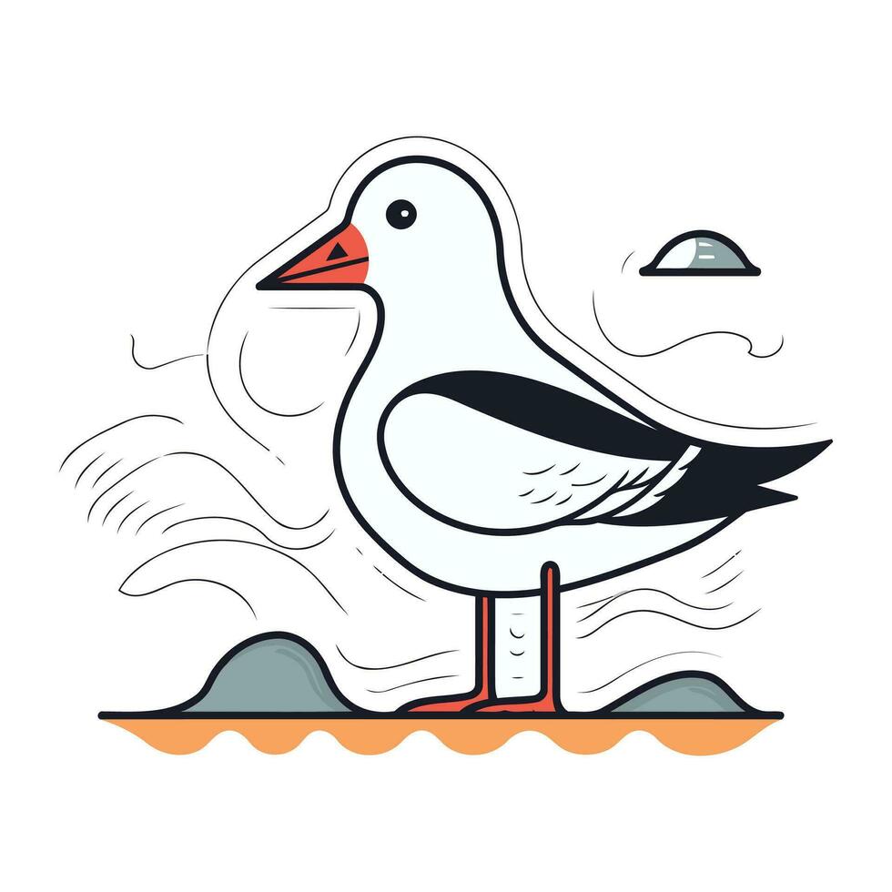 Seagull on the seashore. Vector illustration in cartoon style