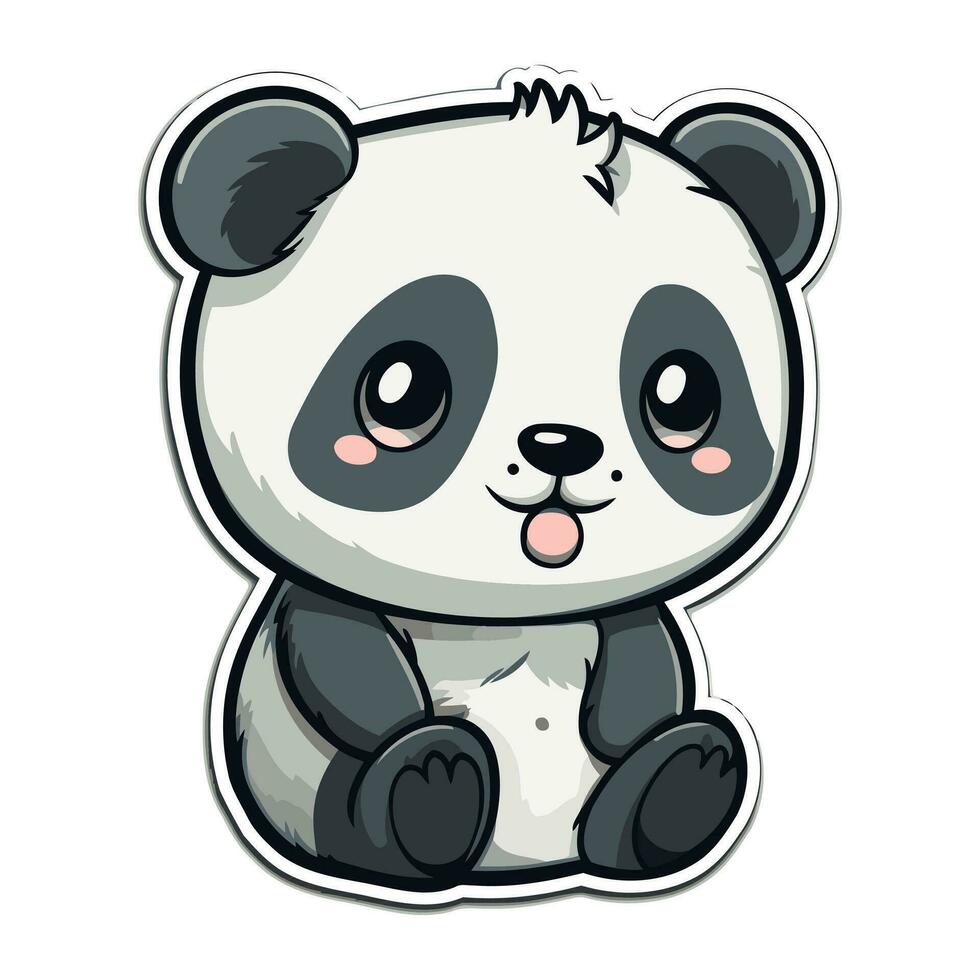 Cute panda cartoon sticker. Vector illustration isolated on white background.