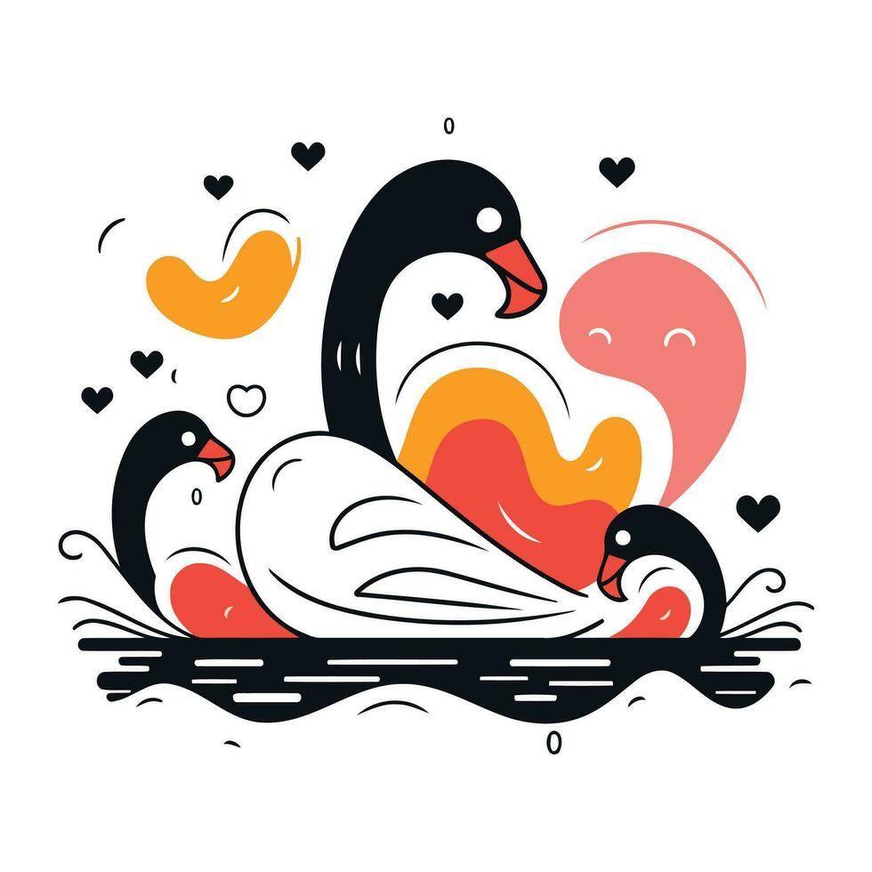 Cute swan with hearts. Vector illustration for your design.