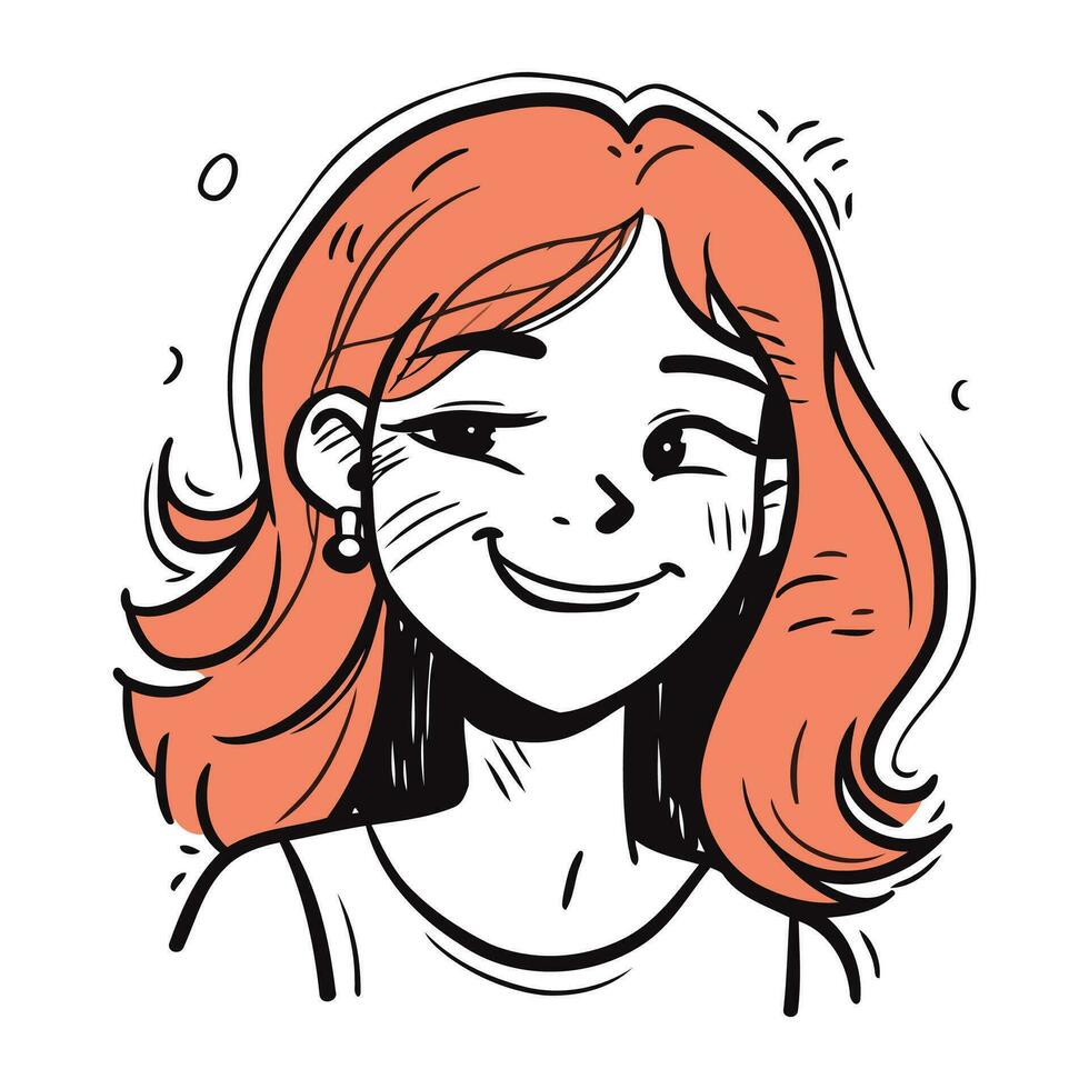 retrato de un contento niña con rojo cabello. vector ilustración.