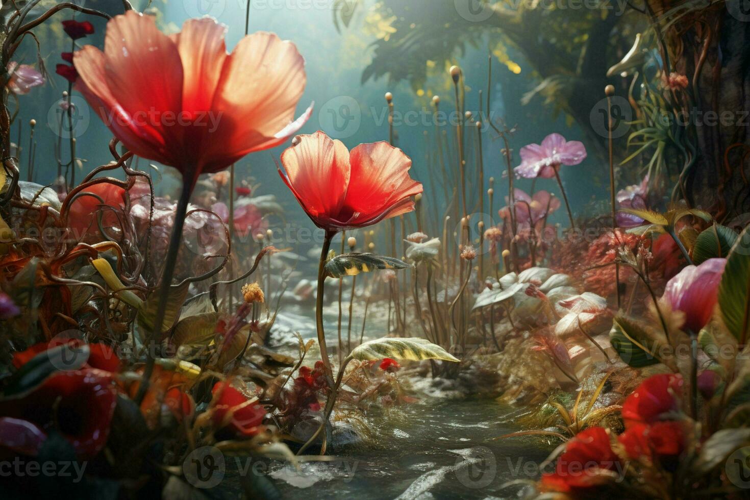 Beautiful floral background with dahlias, leaves and flowers. ai generated. Pro photo