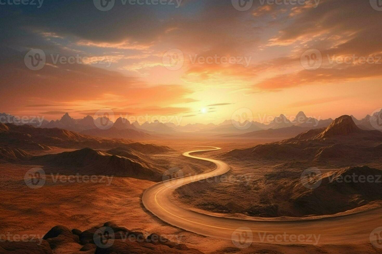 3D render of a road leading to the horizon in the desert. ai generated. pro photo