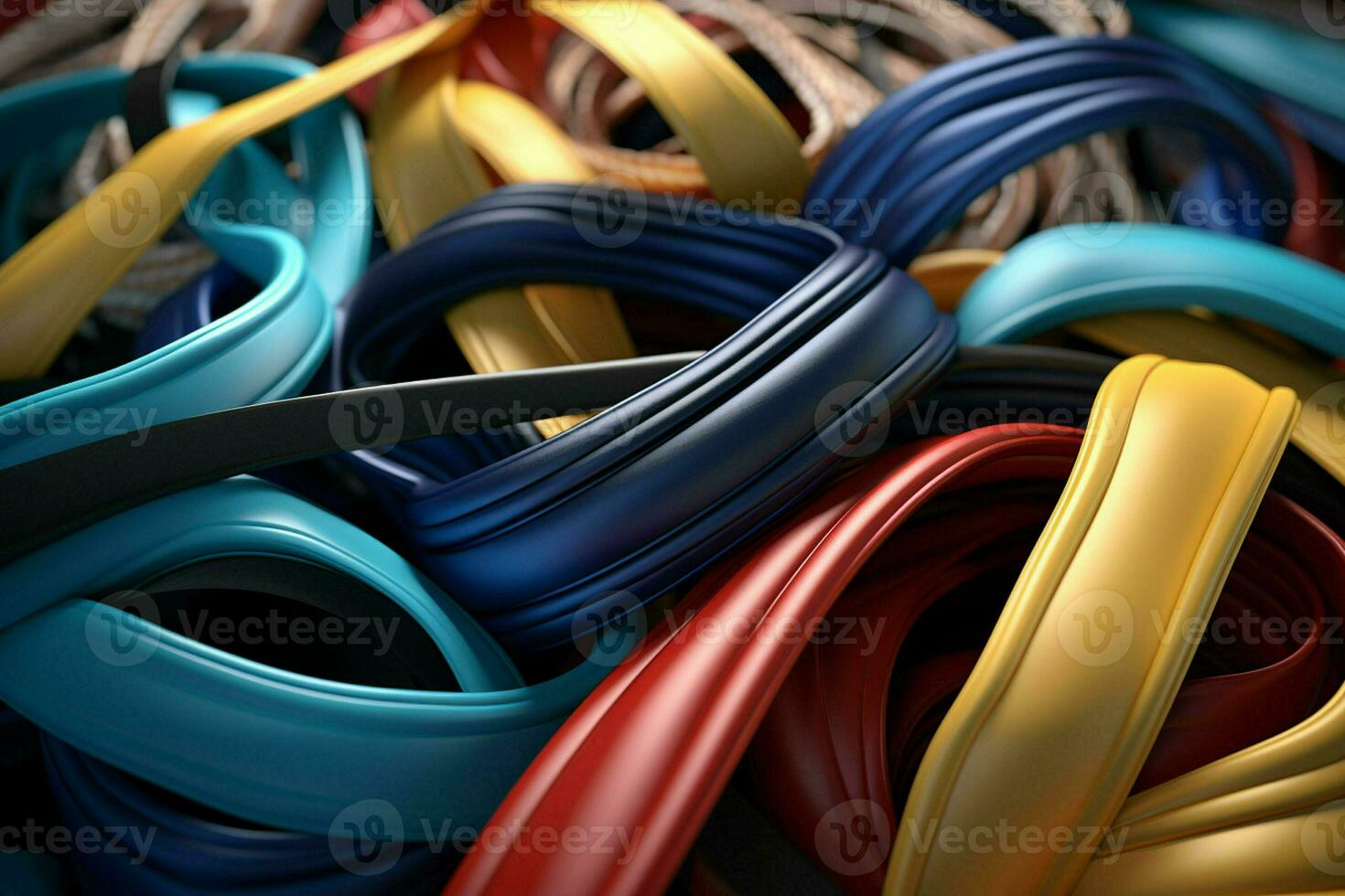 colorful twisted rubber bands over black background. ai generated. Pro photo