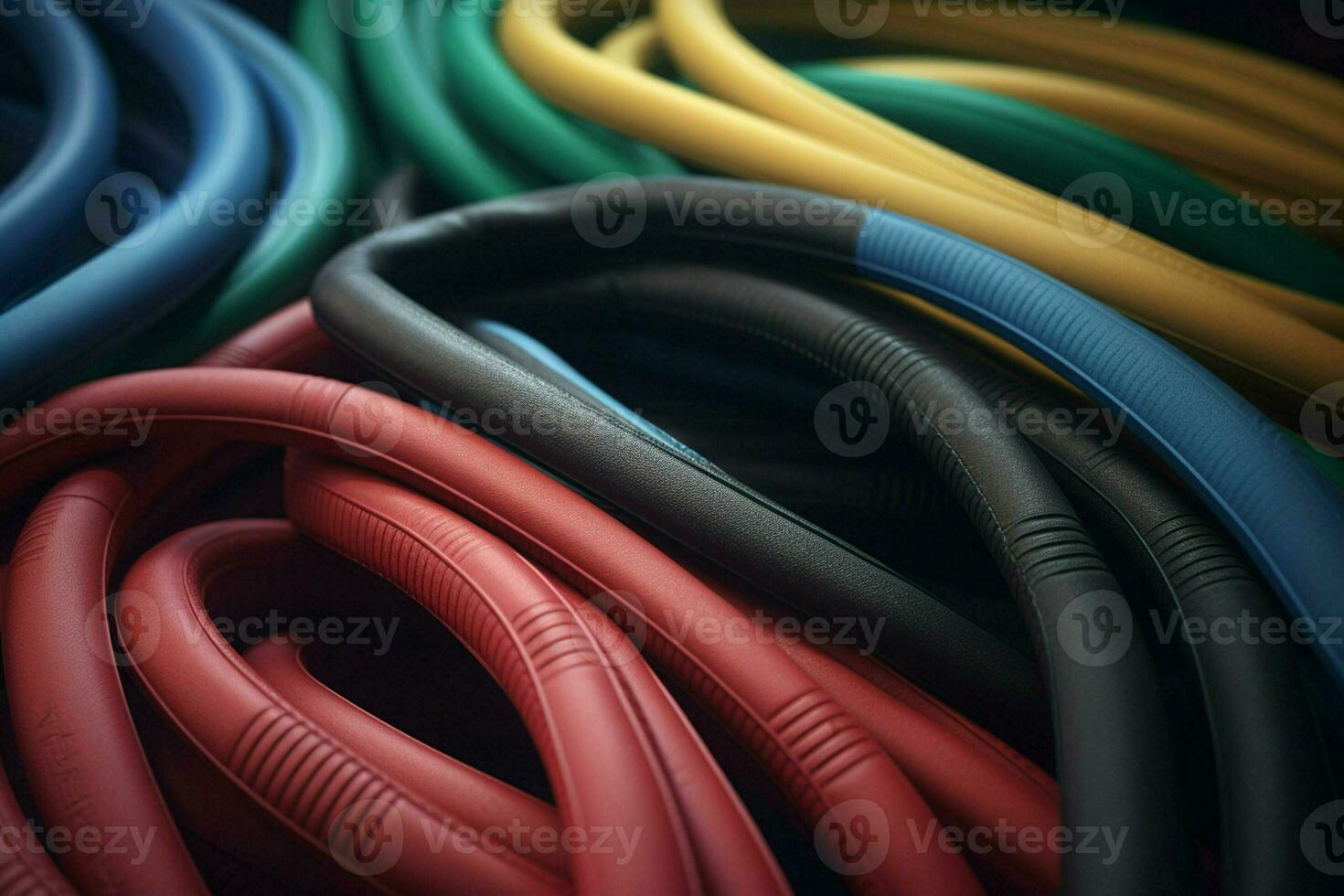 colorful twisted rubber bands over black background. ai generated. Pro photo