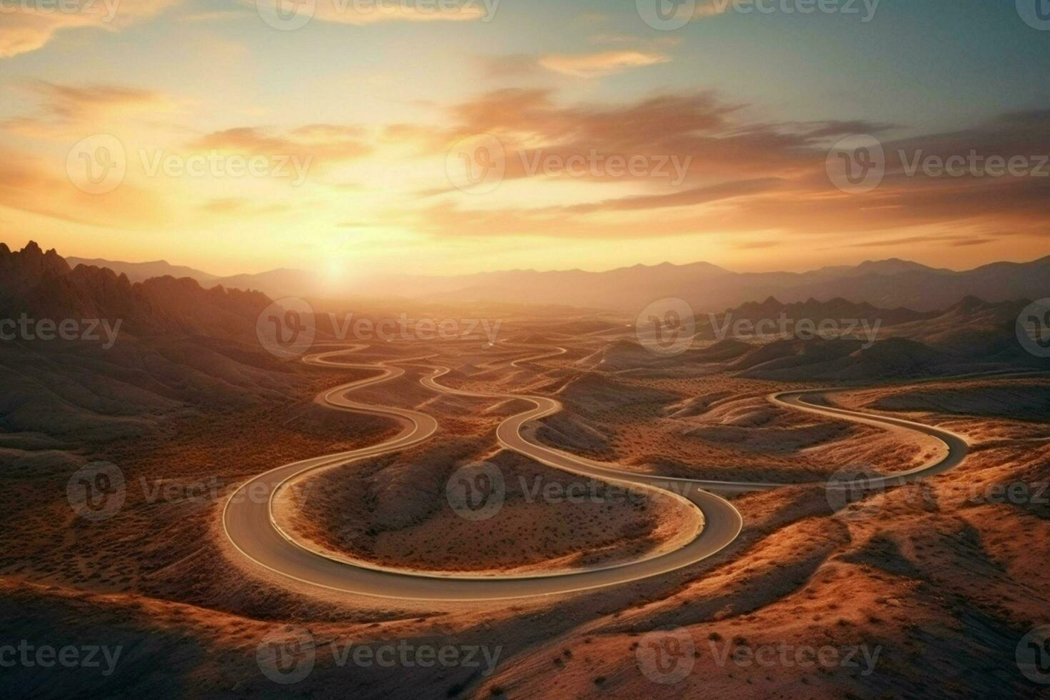 3D render of a road leading to the horizon in the desert. ai generated. pro photo