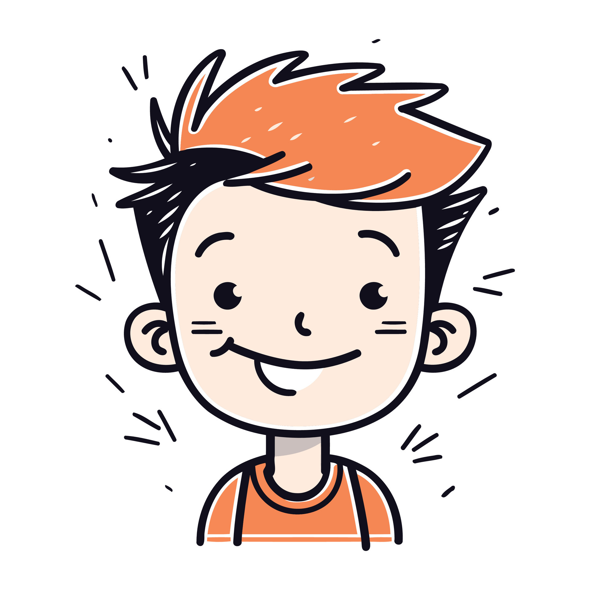 Smiling boy with red hair. Cartoon character. Vector illustration