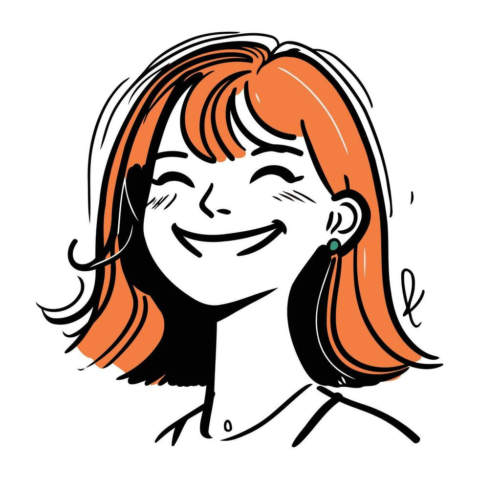 vector ilustración de un sonriente joven mujer con rojo pelo y cerrado ojos