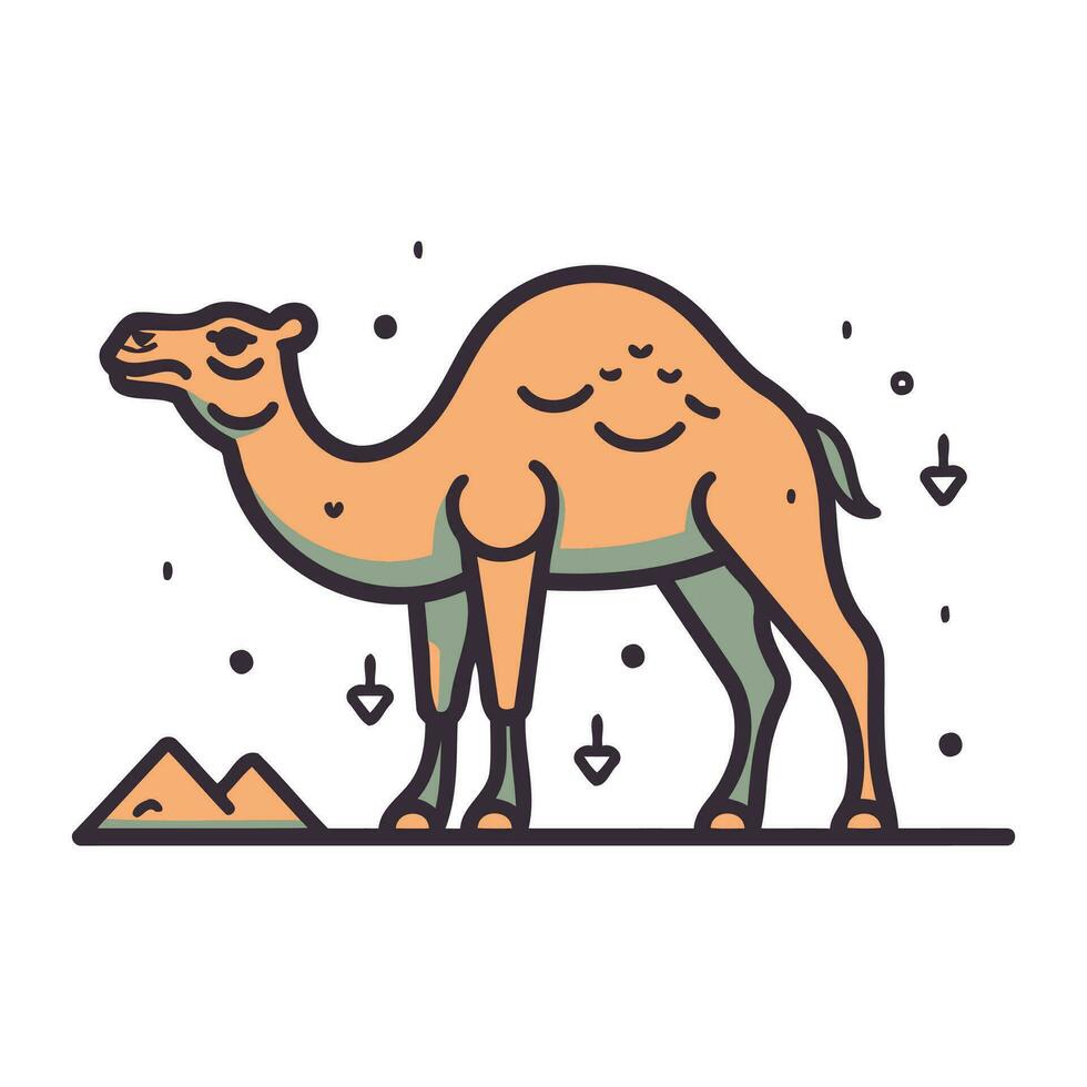 Cute camel. Vector illustration in linear style on white background.