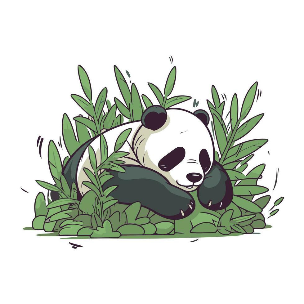 Cute panda sleeping on the grass. Vector illustration in cartoon style.