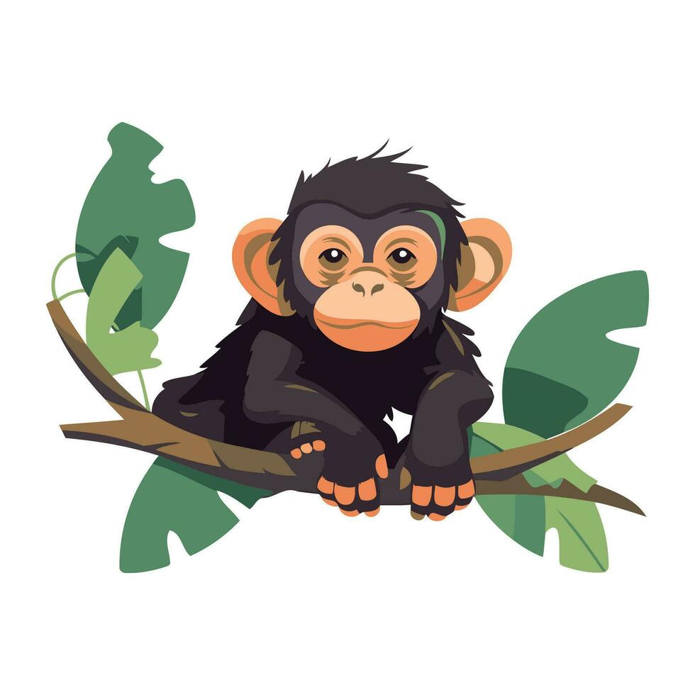 Chimpanzee sitting on a tree branch. Vector illustration.