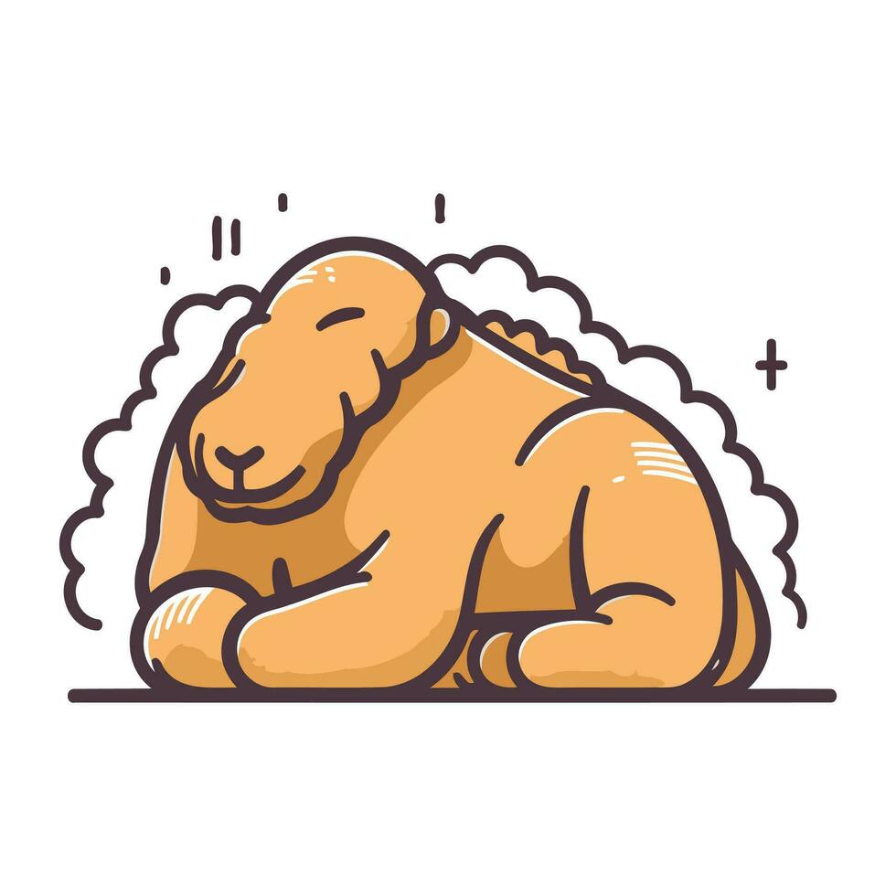 Cute lion sleeping on the floor. Vector illustration for your design