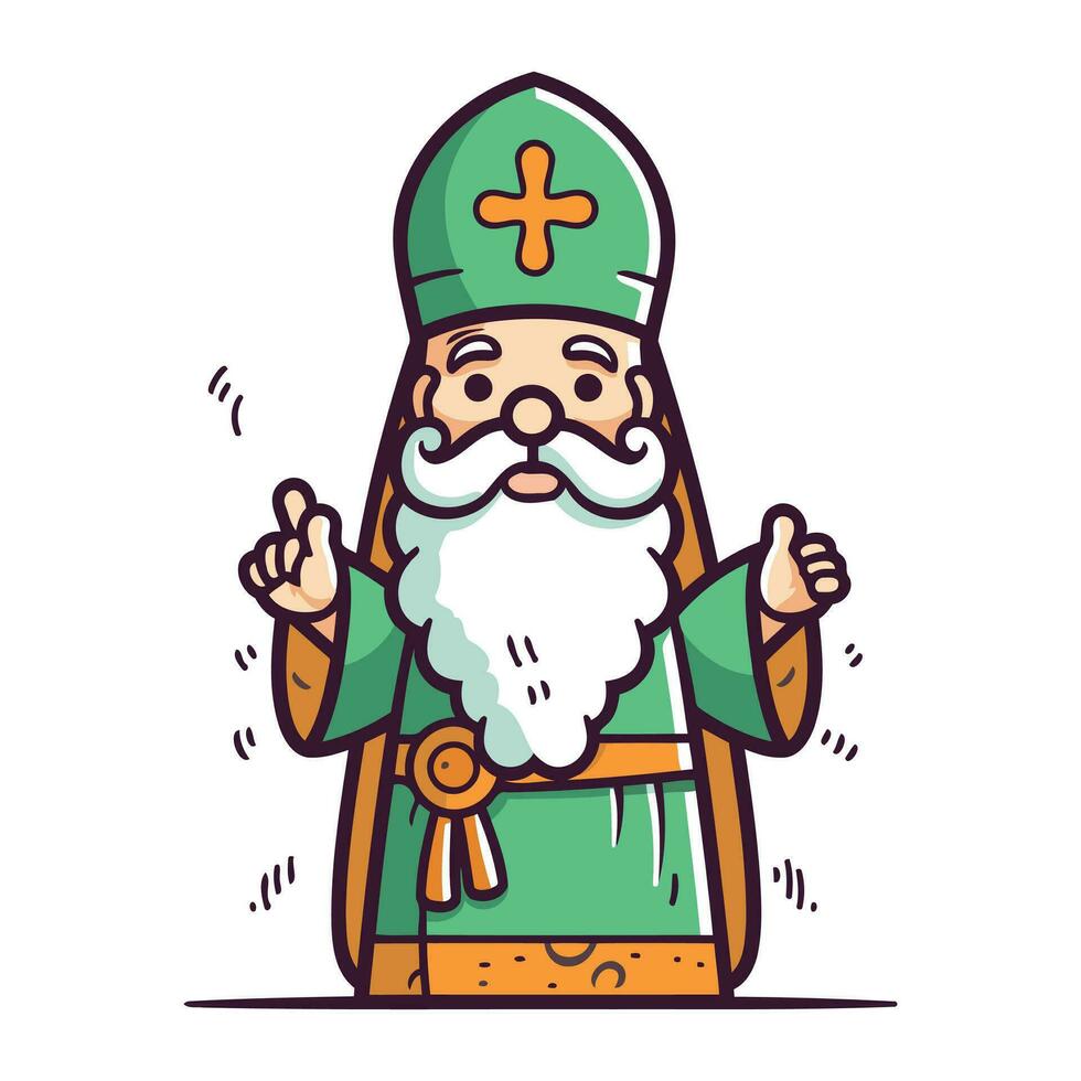 dibujos animados vector ilustración de Santo nicholas con barba y Bigote en verde abrigo.