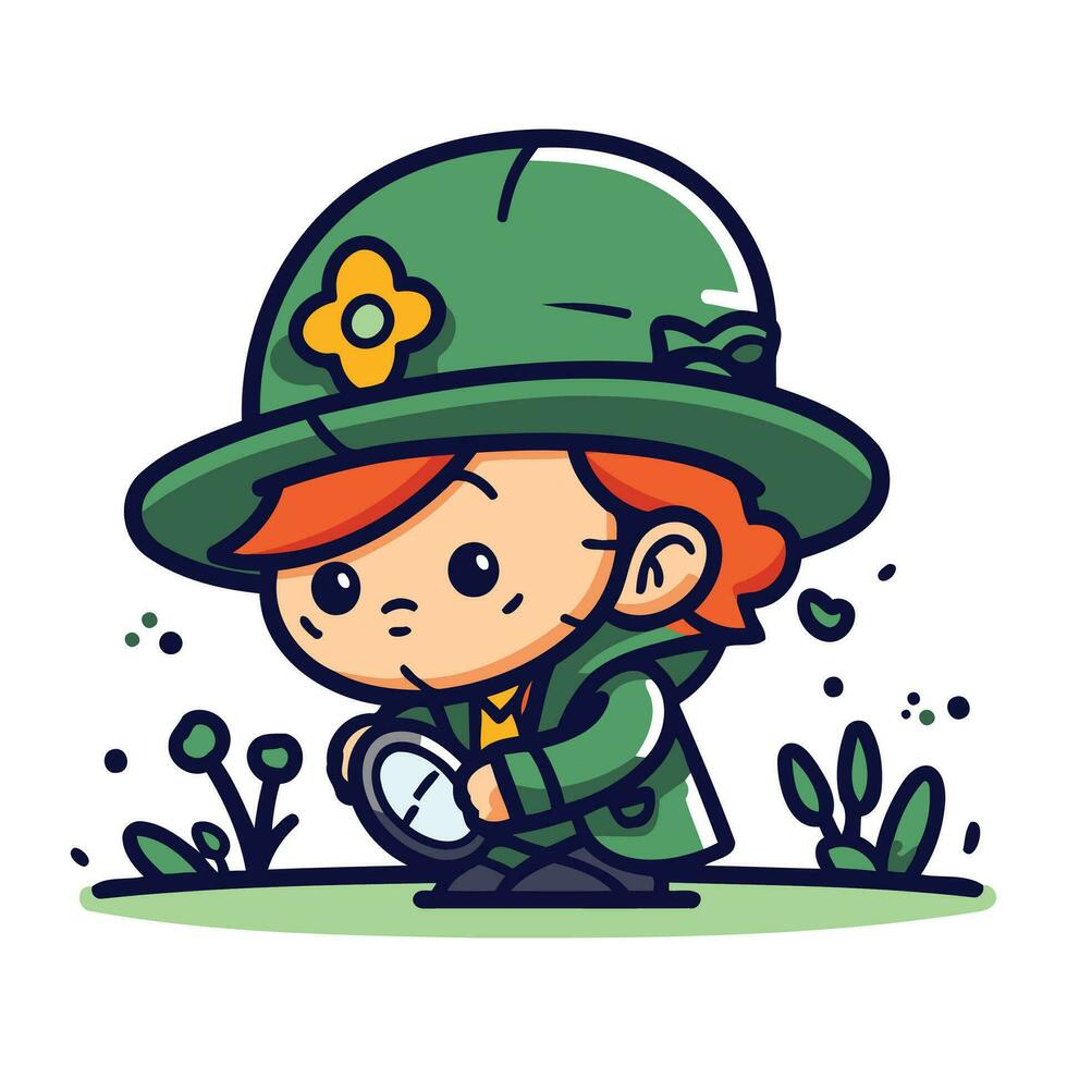 linda pequeño chico explorador en safari sombrero. vector ilustración.
