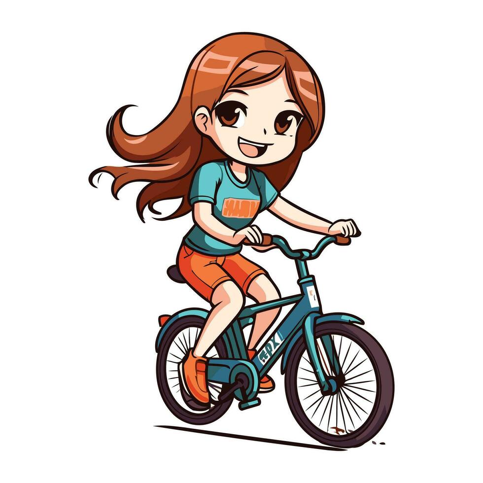 niña montando un bicicleta. vector ilustración aislado en un blanco antecedentes.