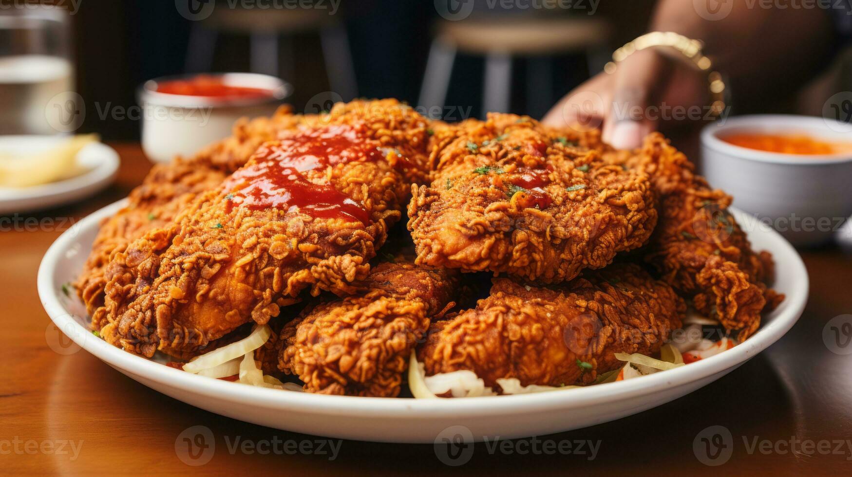 Crispy fried chicken wings with herbs. AI Generated. photo