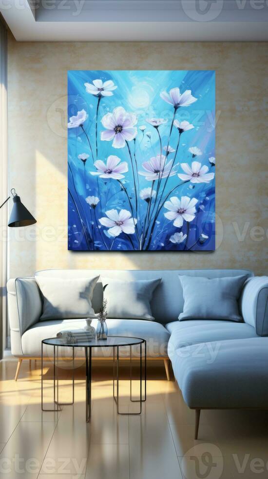 Modern bright interiors apartment Living room mockup illustration. AI Generated. photo