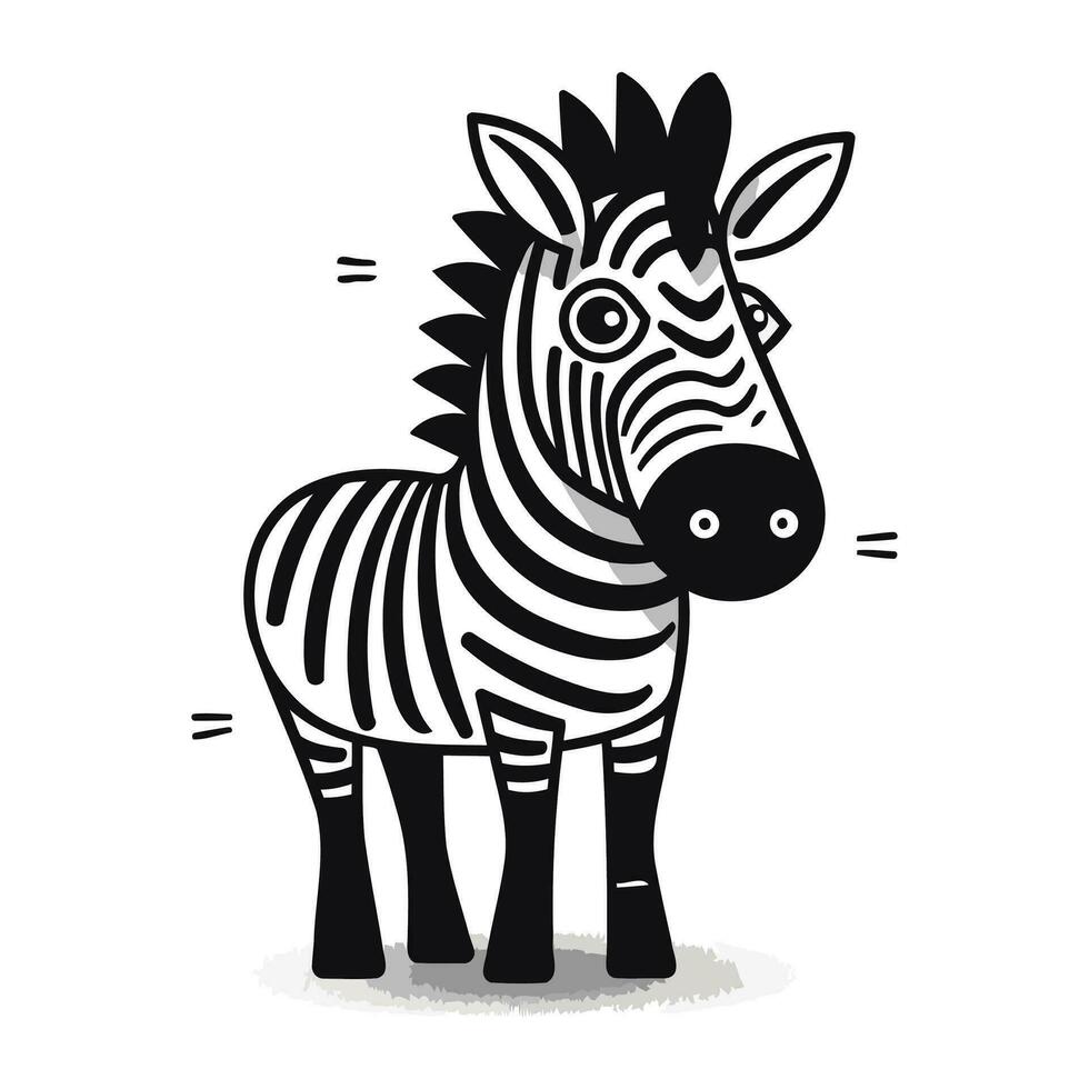 Zebra. Cute cartoon animal. Black and white vector illustration