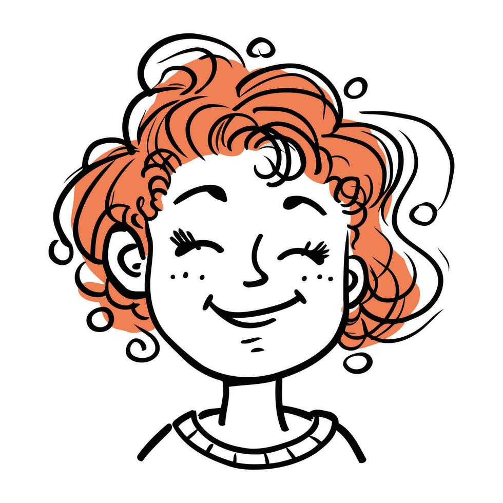 Vector illustration of a red haired girl with freckles on her face.