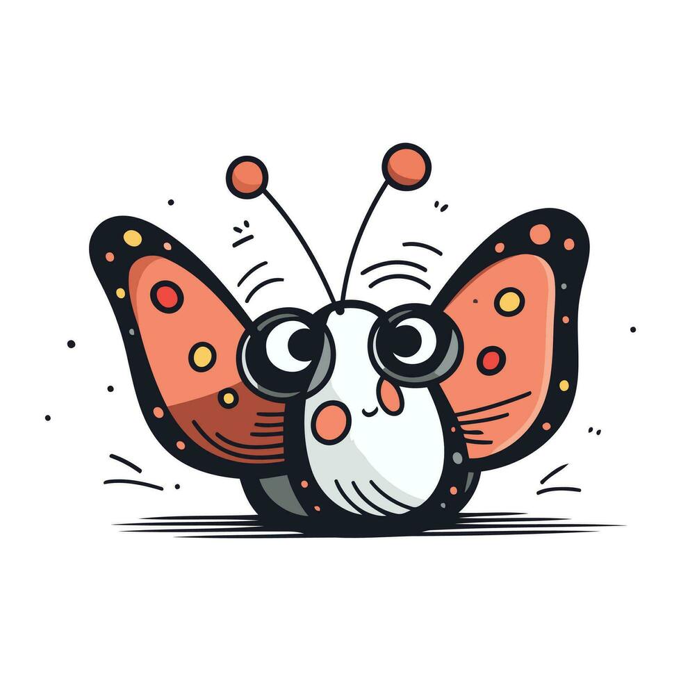 Cute butterfly with eyes and lips. Vector illustration in cartoon style.