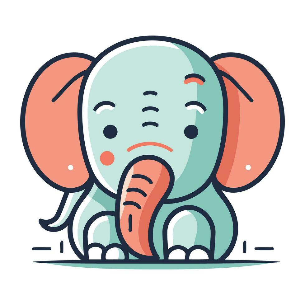 Cute elephant with sausage. Vector illustration in flat cartoon style.