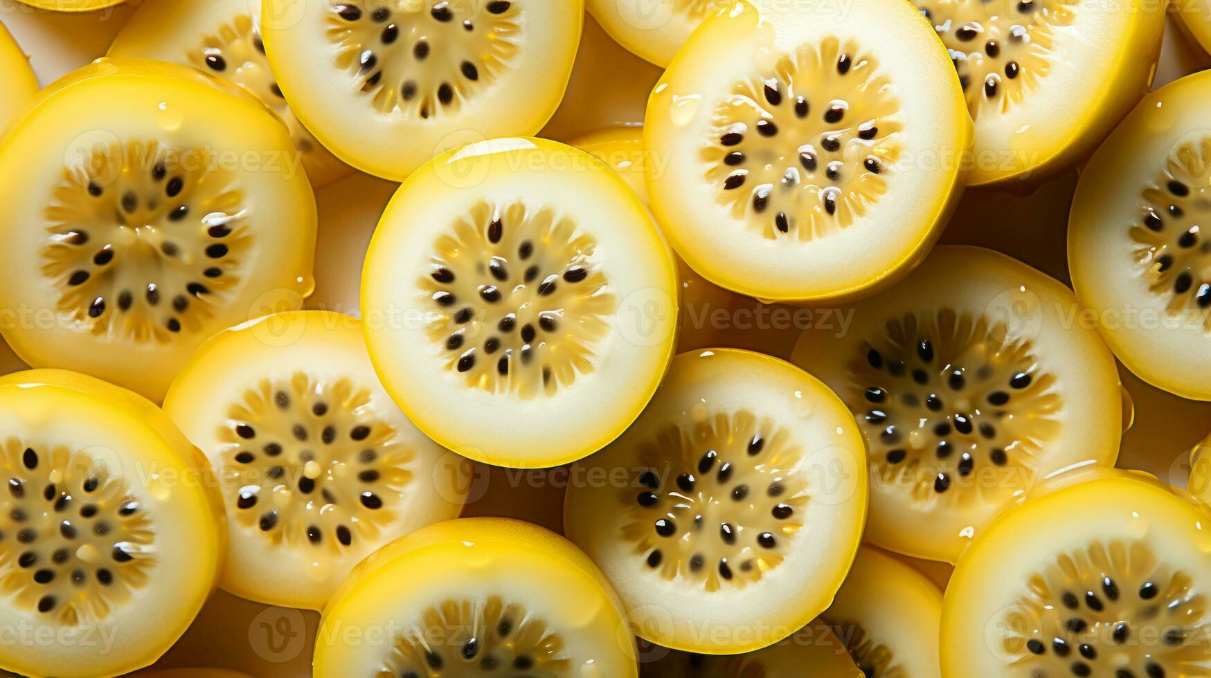Top view of Passionfruit slice background on white background. Ai generated. photo