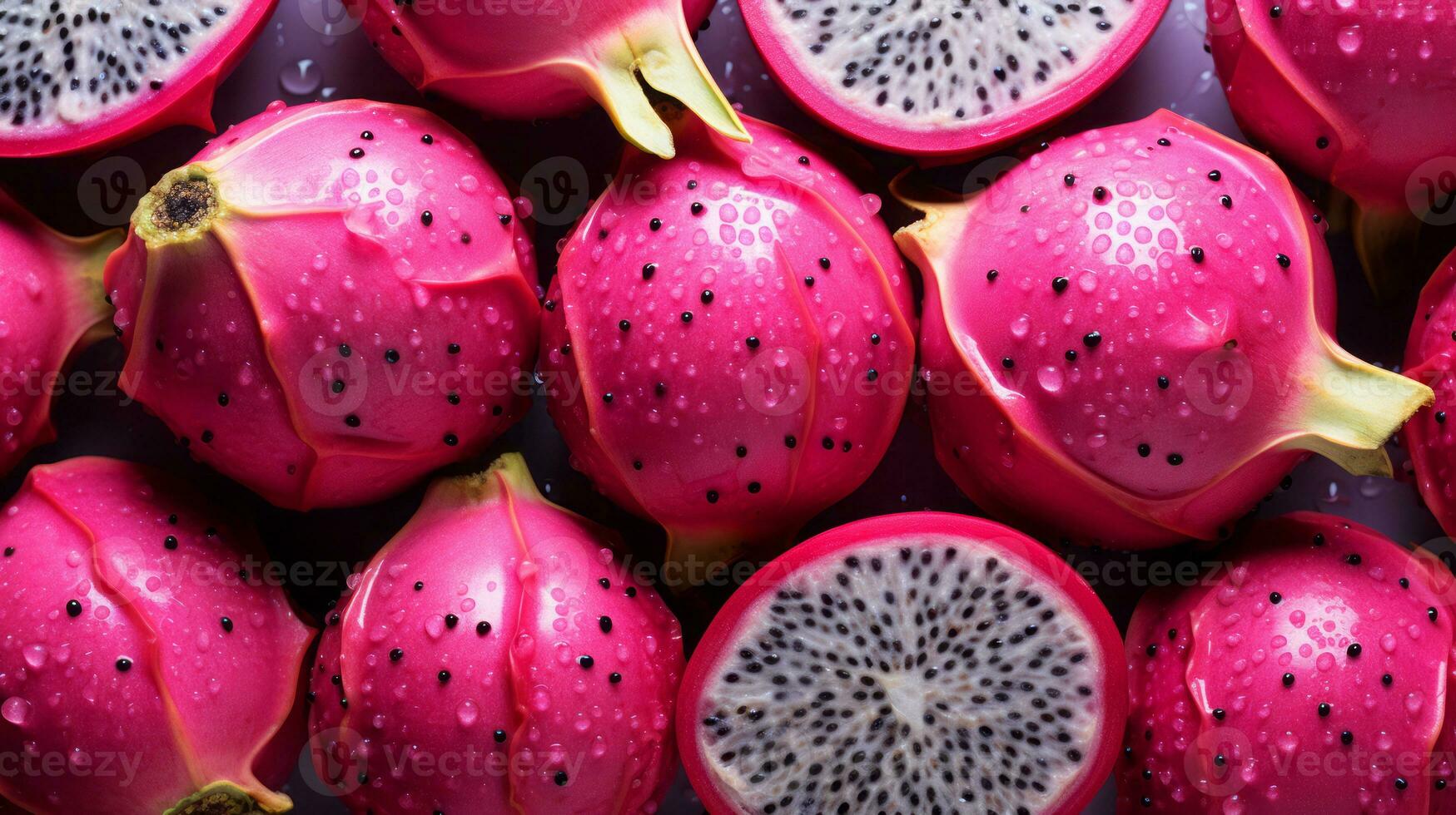 Top view of fresh Dragon-fruit slice on white background. Ai generated. photo