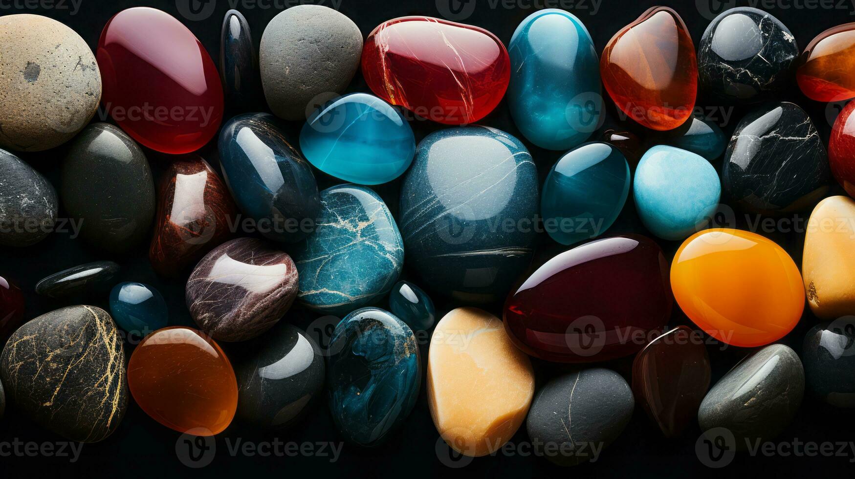 Colorful pebble stones background. Close-up view. Digital illustration of your design. AI Generated. photo