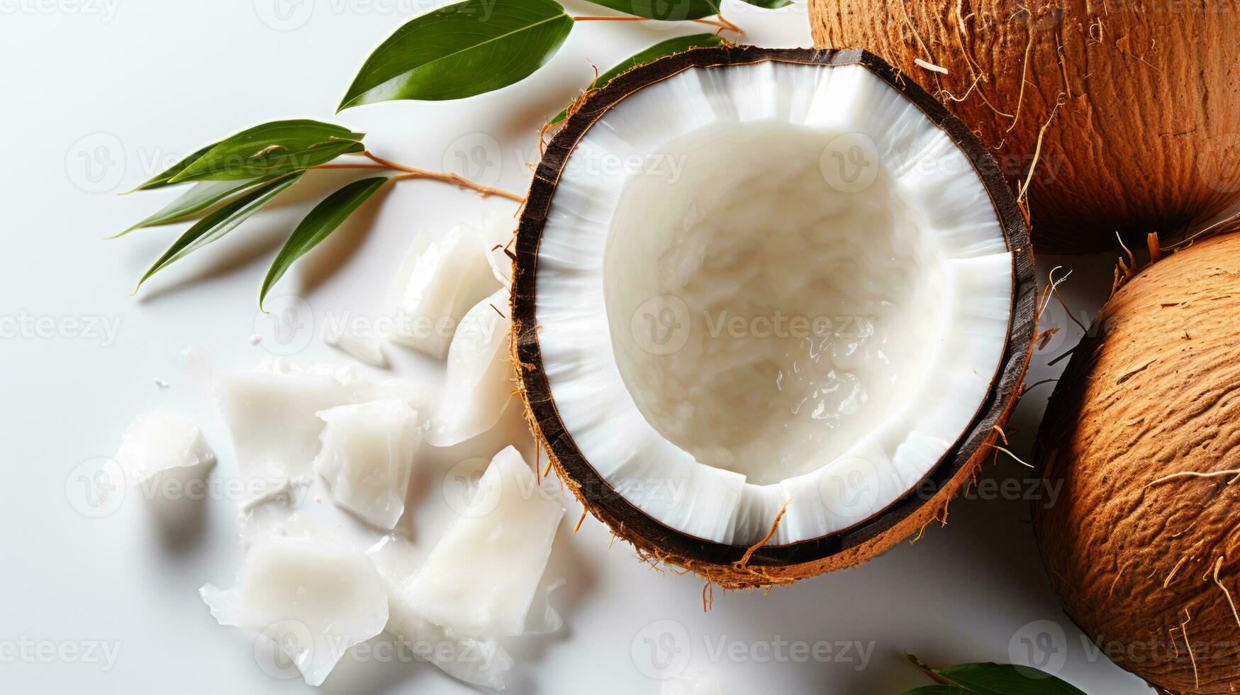 Top view of Coconut slice background on white background. Ai generated. photo