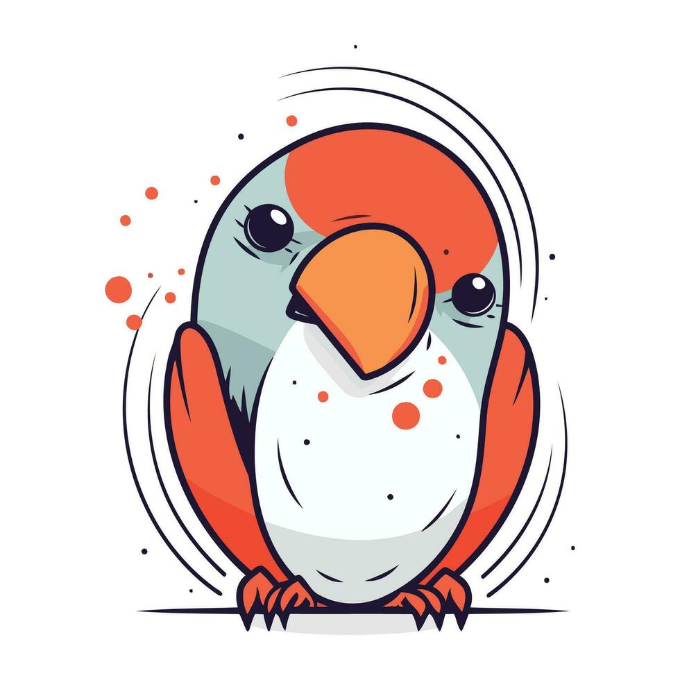 Vector illustration of cute cartoon parrot in doodle style.