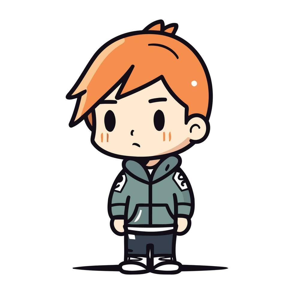 Boy with red hair on white background. Vector illustration in cartoon style.