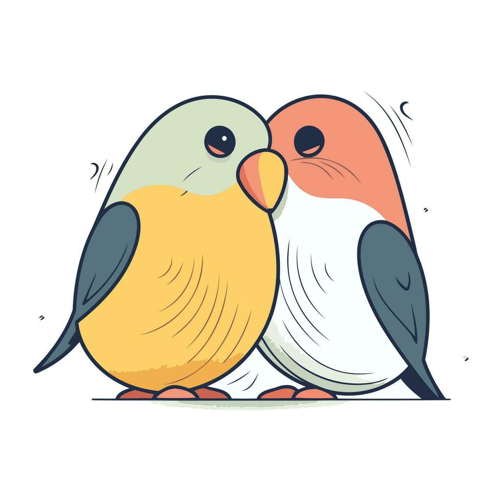 Vector illustration of two cute little birds. Isolated on white background.