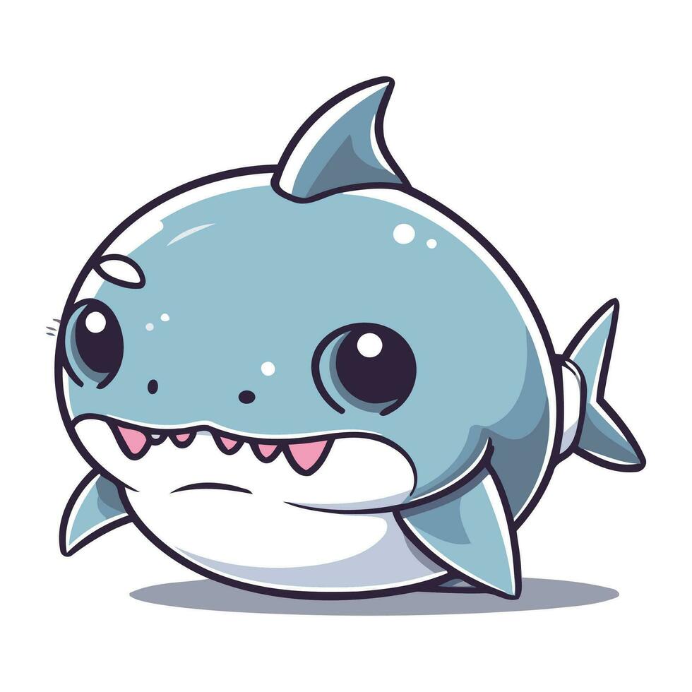 Cute shark cartoon character. Vector illustration isolated on white background.