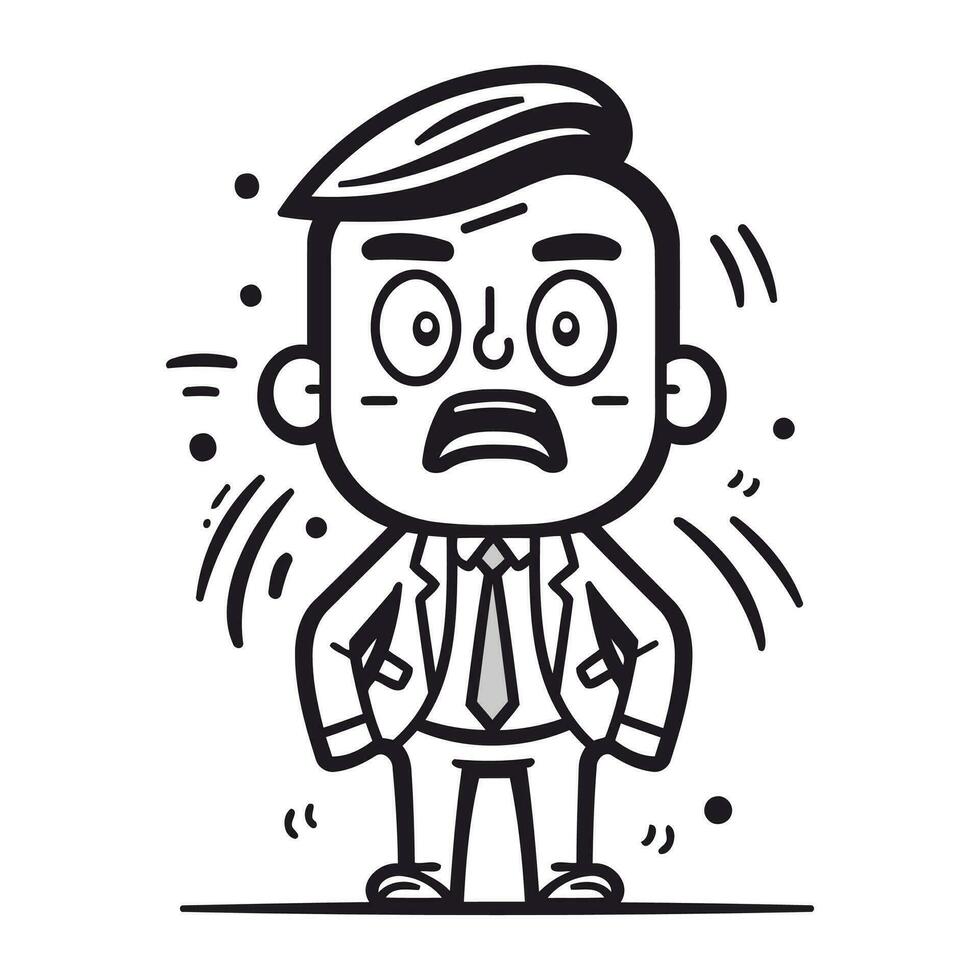 Businessman feeling angry. Vector illustration in doodle style.