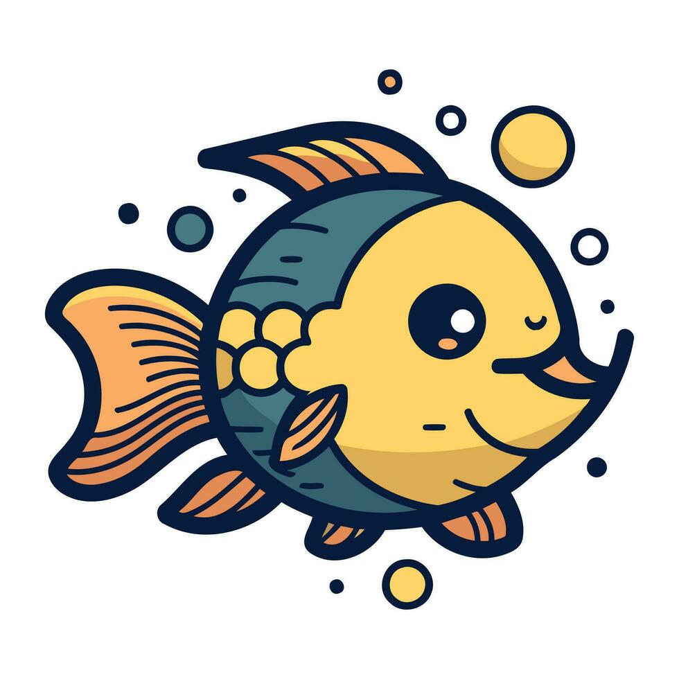Cute cartoon fish. Vector illustration isolated on white background. Design element for card. poster. t shirt.