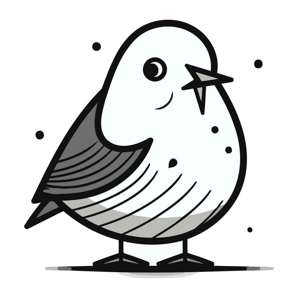 Black and white illustration of a cute little bird. Vector illustration.