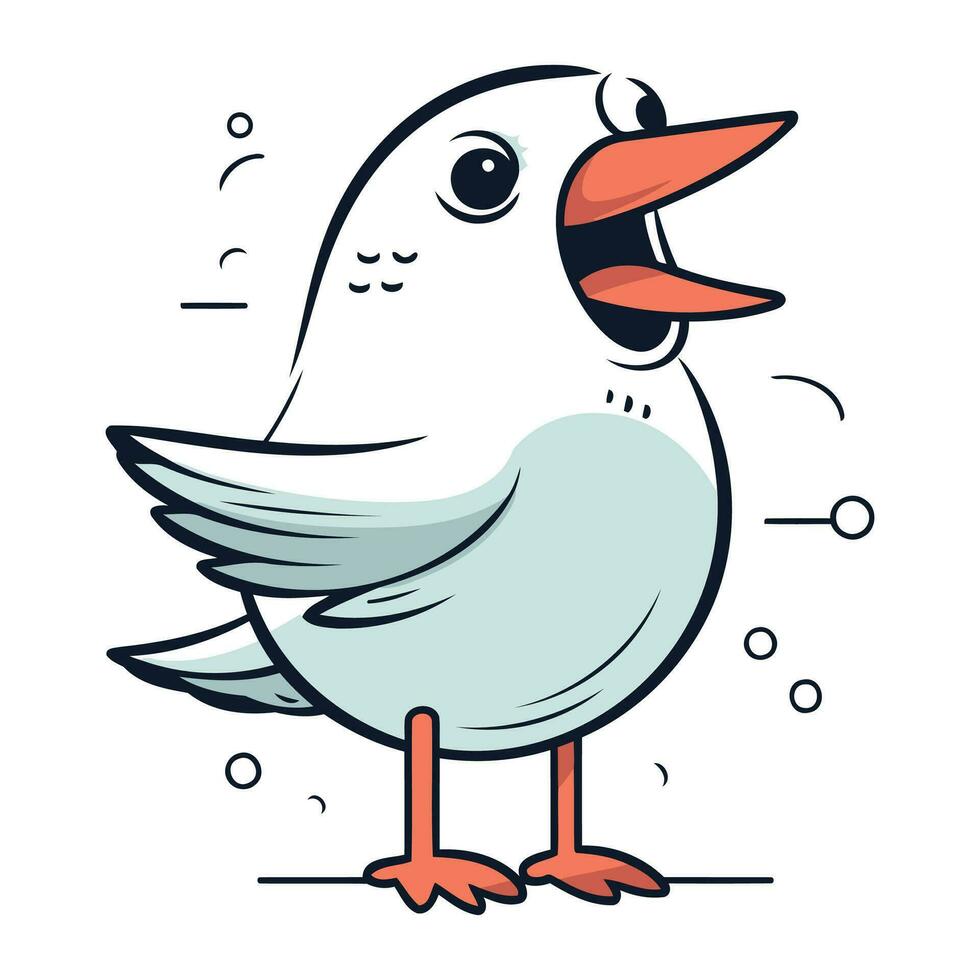 Cute cartoon seagull. Vector illustration. Isolated on white background.