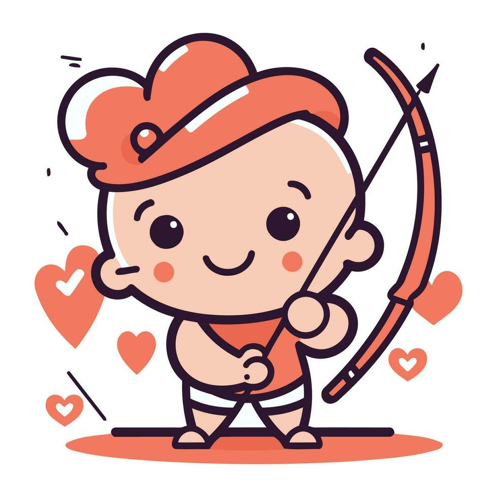 Cupid with bow and arrow. Vector illustration in cartoon style.