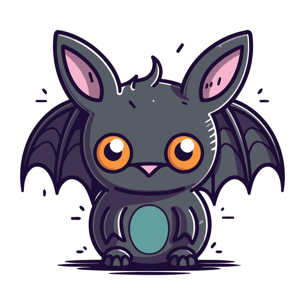 Cute cartoon bat with big eyes. Vector illustration on white background.